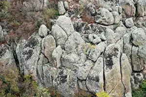 Aktovsky Canyon, Ukraine. Autumn trees and large stone boulders around