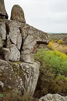 Mertvovod Prints: Aktovsky Canyon, Ukraine. Autumn trees and large stone boulders around