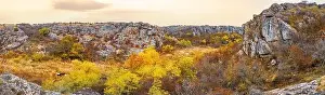 Flows Prints: Aktovsky Canyon, Ukraine. Autumn trees and large stone boulders around