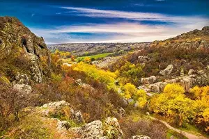 Aktovsky Canyon in Ukraine surrounded large stone boulders