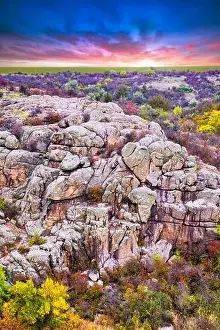 Flows Prints: Aktovsky Canyon in Ukraine surrounded large stone boulders