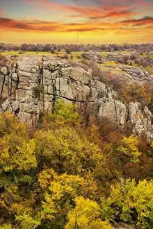 Flows Prints: Aktovsky Canyon in Ukraine surrounded large stone boulders
