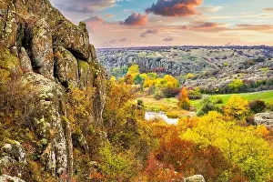 Aktovsky Canyon in Ukraine surrounded large stone boulders