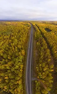 Old Park Prints: Alaska Route 3 aka George Parks Highway and Alaska landscape aerial view in fall with the morning sun light