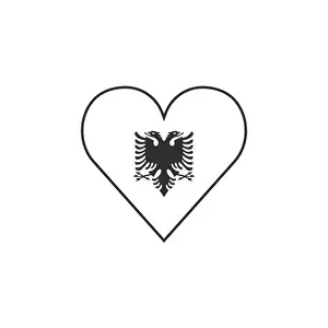 Albanian Prints: Albania flag icon in a heart shape in black outline flat design