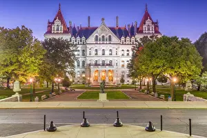Albany, New York, USA at the New York State Capitol at twilight