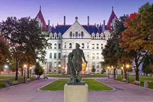 Albany, New York, USA at the New York State Capitol at twilight