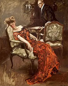 Artistic Heritage Prints: Albert Beck Wenzell - The Argument - The painting depicts a dramatic scene of conflict between a man and a woman
