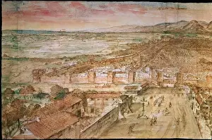 Austria Prints: ALCALA DE HENARES - 1565 - DIBUJO-AGUADA - 395x1000mm - URBANISMO RENACENTISTA