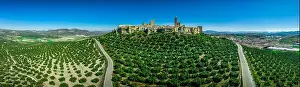 Alcala la Real aerial panorama view of the medieval ruined hilltop fortress from the Arab times in Andalucia Spain near