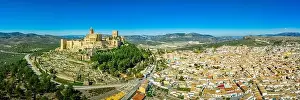 Alcala la Real aerial panorama view of the medieval ruined hilltop fortress from the Arab times in Andalucia Spain near