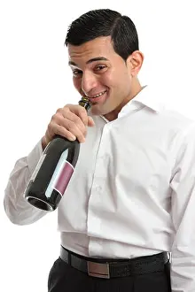 Middle Eastern Prints: Alcohol abuse man drinking from wine bottle