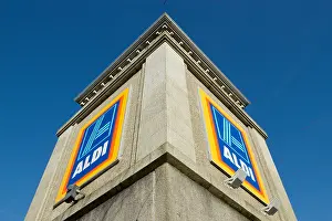 Aldi supermarket shop signs in Camborne, Cornwall UK