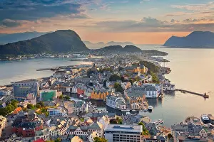 Alesund, Norway. Image of norwegian city of Alesund during golden hour