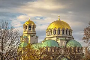 Urban Skyline Prints: Alexander Nevski cathedral square in Sofia at dramatic autumn sunset