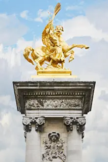 Pont Prints: Alexandre III bridge golden statue in Paris