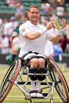 Active Prints: Alfie Hewett of Great Britain celebrates winning the mens wheelchair singles Wimbledon 2024 championships