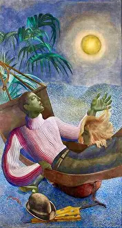 Rest Prints: Alfonso Ponce de Leon - Rest - 1930-31 - A man rests in a hammock with a woman by his side