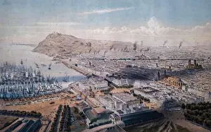 Alfred Prints: Alfred Guesdon / Panorámica de Barcelona (L'Espagne à vol d'oiseau)