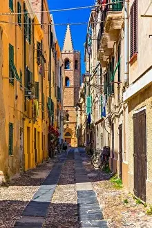 Alghero old town, Alghero street view on a beautiful day