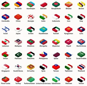 Oman Prints: All asian countries flags in isometric top design vector set