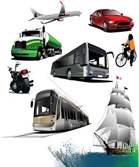 Tramway Prints: All kinds of transport. Vector illustration