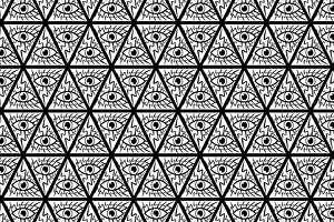 Occult Prints: All Seeing Eye of God - black and white - vector pattern, Mason symbols, Eye of Providence