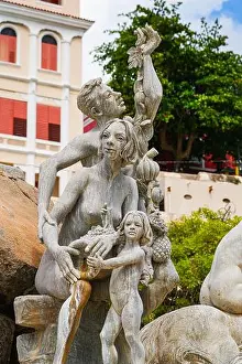 San Juan Puerto Rico Prints: Allegorical bronze statues on the majestic Fuente Raíces (Roots Fountain) in Old San Juan