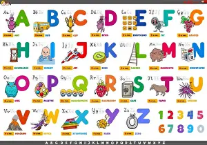 Characters Prints: Alphabet with Cartoon Characters and Objects set