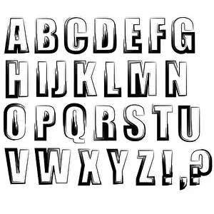 Glyph Prints: Alphabet Isolated on White Background. Set of Stylish Letters