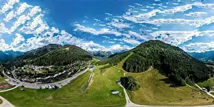 Clearness Prints: Alpine 360-degree panoramic view from drone, summer day