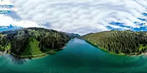 Clearness Prints: Alpine 360-degree panoramic view from drone, summer day