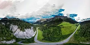 Clearness Prints: Alpine 360-degree panoramic view from drone, summer day
