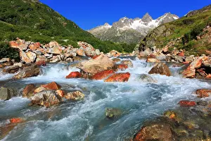 Riverbed Prints: Alps, creek, brook, mountain, mountain panorama