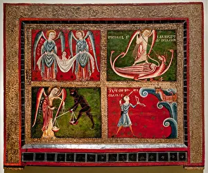 Catholic Religion Prints: Altar frontal of the Archangels - Master of Sant Pau de Casserres Medieval Romanesque Art 13th century Spain Spanish