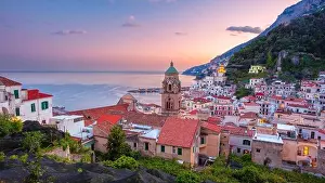Amalfi, Italy. Cityscape image of famous coastal city Amalfi, located on Amalfi Coast, Italy at sunset
