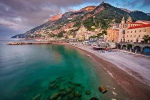 Amalfi, Italy. Cityscape image of famous coastal city Amalfi, located on Amalfi Coast, Italy at sunrise