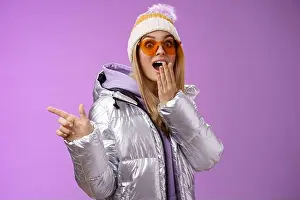 Shocked Prints: Amazed speechless surprised attractive stylish blond girlfriend in sunglasses