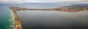 Pomorie Prints: Amazing aerial panorama from drone to Pomorie city on the Bulgarian Black Sea coast