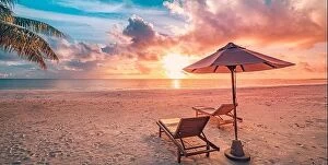 Images Dated 2nd June 2019: Amazing beach. Chairs on the sandy beach sea. Luxury summer holiday