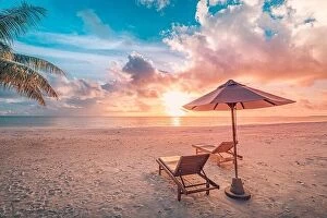 Images Dated 2nd June 2019: Amazing beach. Chairs on the sandy beach sea. Luxury summer holiday
