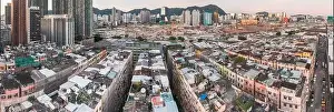 Hongkong Prints: Amazing Colorful messy rooftop on dense old residential house in Kowloon