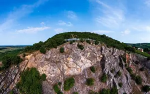 Amazing geologichal park with cliffs and lookout tower in aerial view