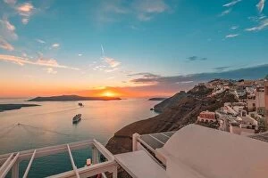 Images Dated 10th May 2019: Amazing landscape evening view of Fira, caldera, volcano of Santorini