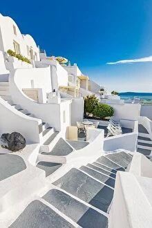 Images Dated 11th October 2019: Amazing landscape of Fira, white architecture caldera view Santorini, Greece, cruise ships