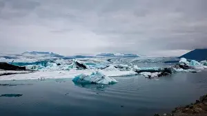 Amazing landscape of Jokulsarlon, the world's most famous glacier lagoon, aerial shot. Travel and adventure concepts