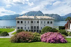 Como Lake Prints: Amazing landscape view with garden and flowers in Villa Melzi in Bellagio - Como lake in Italy