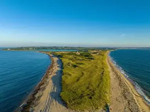 Light House Prints: Amazing late afternoon summer aerial view of northern tip of Block Island