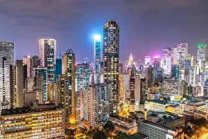 Commercial Hong Prints: The amazing night and sunset view of cityscape and skyscrapers in Hong-Kong
