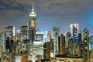 Commercial Hong Prints: The amazing night and sunset view of cityscape and skyscrapers in Hong-Kong